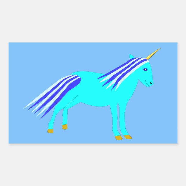 Pegatina Rectangular Niño azul lindo Unicorn (Anverso)