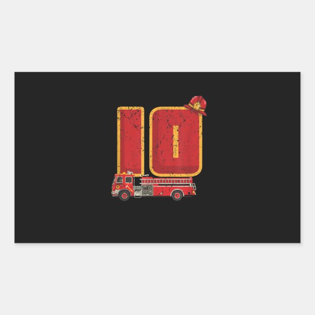 Pegatina Rectangular Niño de 10 años de edad regalo de bombero (Anverso)