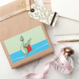 Pegatina Rectangular Niño, dinosaurio de cumpleaños