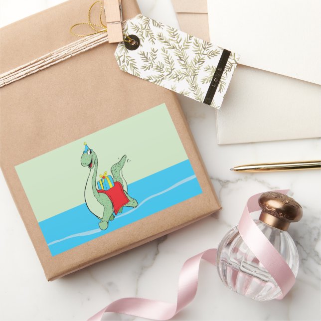 Pegatina Rectangular Niño, dinosaurio de cumpleaños (Regalar)