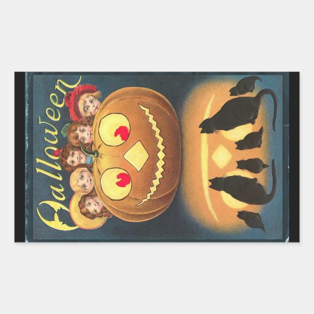 Pegatina Rectangular Niños de Halloween de época escondidos detrás de l (Anverso)