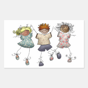 Pegatina Rectangular Niños de la figura de stick