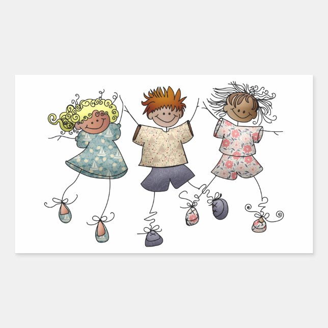 Pegatina Rectangular Niños de la figura de stick (Anverso)