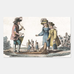Pegatina Rectangular Niños de marionetas antiguas muestran danza