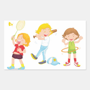 Pegatina Rectangular Niños jugando a Pegatinas deportivos