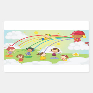 Pegatina Rectangular Niños Jugando En Pegatinas Del Parque