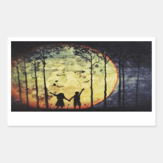 Pegatina Rectangular Niños lunares