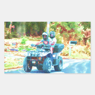 Pegatina Rectangular Niños viajando en vehículo de todo el terreno ATV
