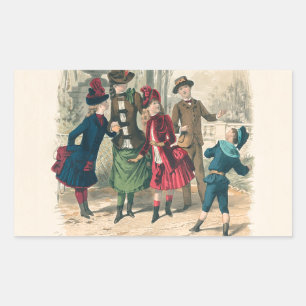Pegatina Rectangular Niños Victorianos Antiguos Juegan con Pelota 1880 