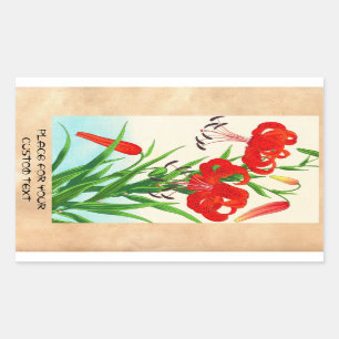 Pegatina Rectangular Nishimura Hodo Tiger Lilies shin hanga flores