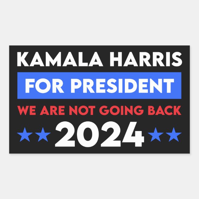 Pegatina Rectangular No Volvemos Atrás Kamala Harris Presidenta (Anverso)