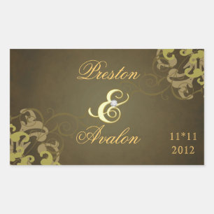 Pegatina Rectangular Noble Gold Scroll Gold Save The Date Brown Pegatin