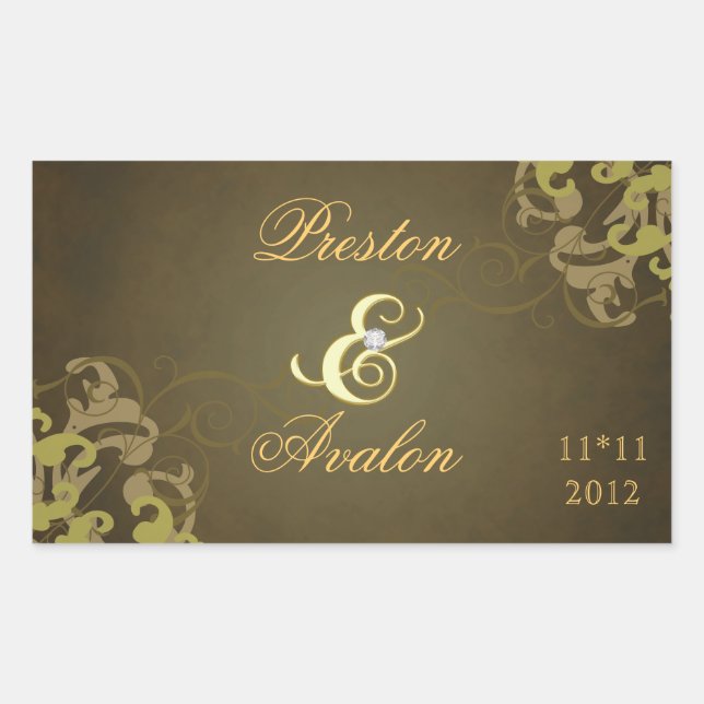 Pegatina Rectangular Noble Gold Scroll Gold Save The Date Brown Pegatin (Anverso)