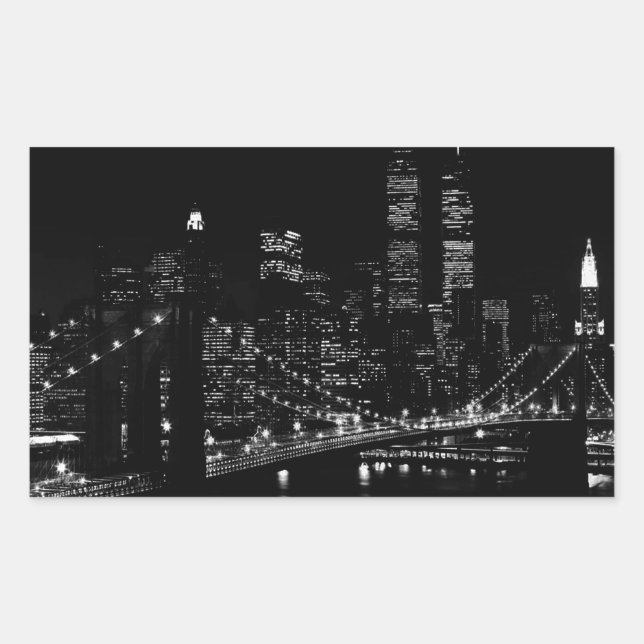Pegatina Rectangular Noche Black & White New York City (Anverso)