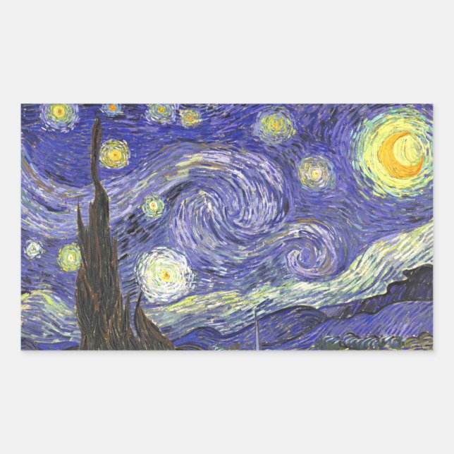 Pegatina Rectangular Noche estrellada por Vincent van Gogh (Anverso)