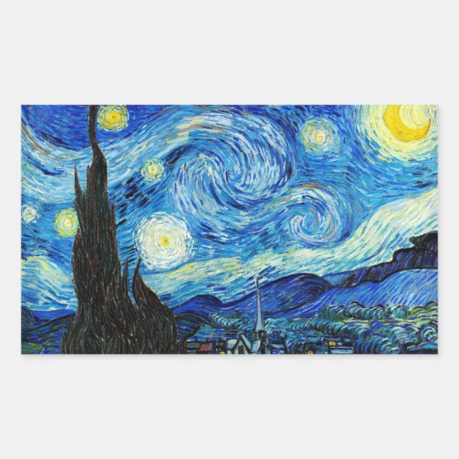 Pegatina Rectangular Noche estrellada - Van Gogh (Anverso)