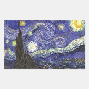Pegatina Rectangular Noche estrellada, Vincent Van Gogh.