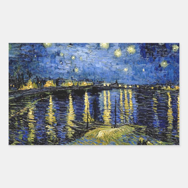 Pegatina Rectangular Noche estrellada Vincent Van Gogh sobre el Ródano  (Anverso)