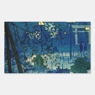 Pegatina Rectangular Noche japonesa vintage en azul