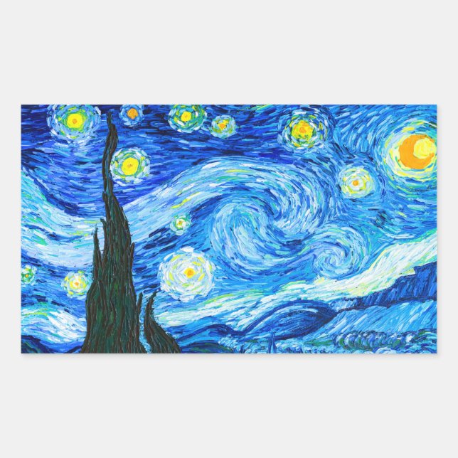 Pegatina Rectangular Noche Van Gogh Starry (Anverso)