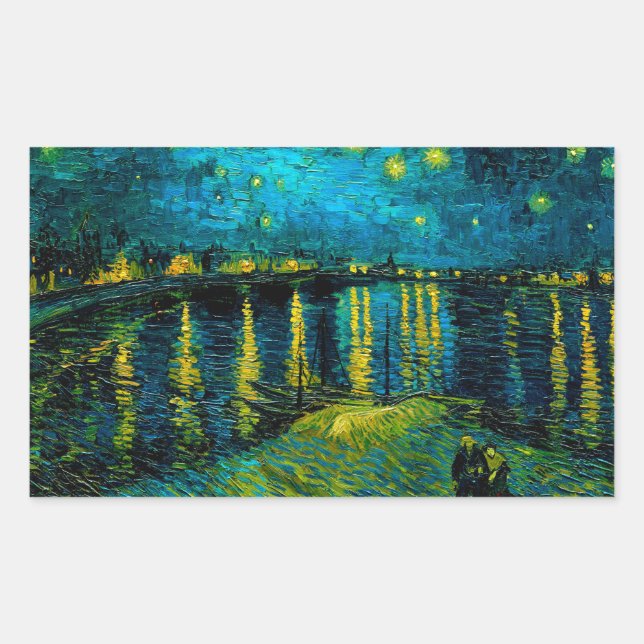 Pegatina Rectangular Noche Van Gogh Starry sobre el Ródano (Anverso)