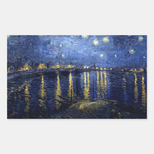 Pegatina Rectangular Noche Van Gogh Starry Sobre Rhone (Anverso)