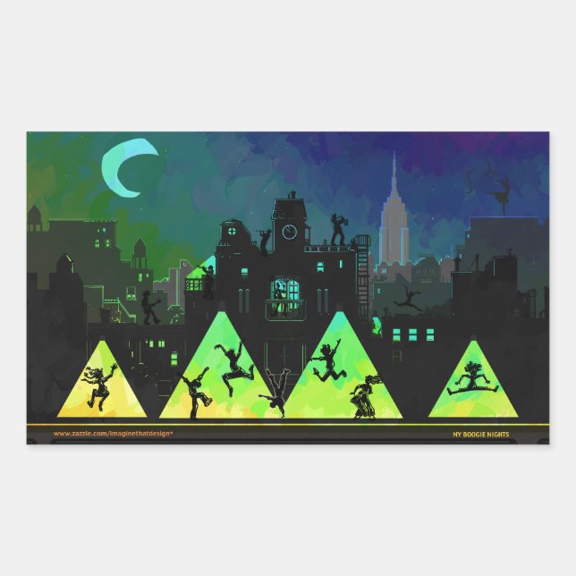 Pegatina Rectangular Noches de Boogie de Nueva York (Anverso)