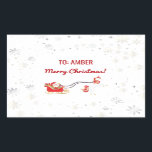 Pegatina Rectangular Noches de nombres personalizados de unionornio mod<br><div class="desc">Pequeños, jovencitos y también elegantes Navidades de nombre personalizado pegatina para niños con un ilustracion de un mágico caballo de unicornio glam con una manga y cola roja y dorada que jalan el trineo de Santa (lleno de regalos), el saludo "¡Feliz Navidad!" en escritura cursiva / caligrafía, y un nombre...</div>