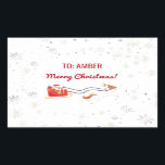 Pegatina Rectangular Noches de nombres personalizados de unionornio mod<br><div class="desc">Pequeños, jovencitos y también elegantes Navidades de nombre personalizado pegatina para niños con un ilustracion de un mágico caballo de unicornio glam con una manga y cola de purpurina rojo y dorado que jalan el trineo de Santa (lleno de regalos), el saludo "¡Feliz Navidad!" en escritura cursiva / caligrafía, y...</div>