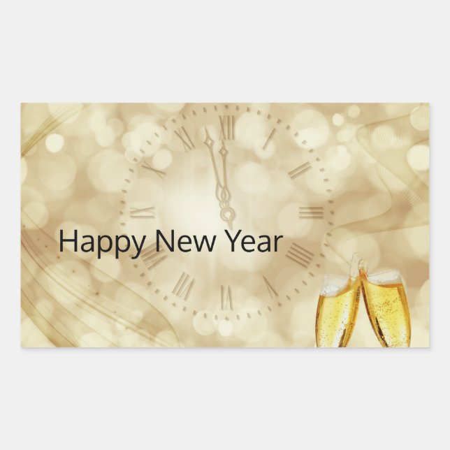 Pegatina Rectangular Nochevieja con gafas de champán (Anverso)
