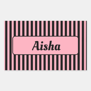 Pegatina Rectangular Nombra de rayas negras rosadas para bebé
