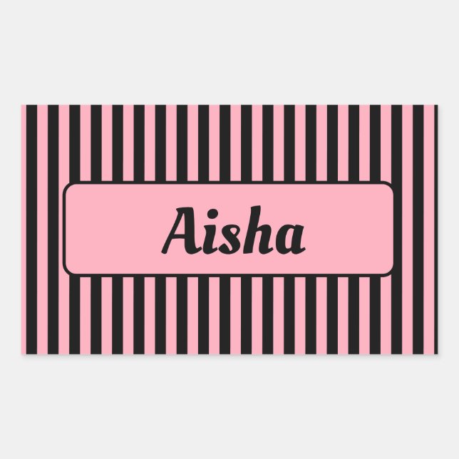 Pegatina Rectangular Nombra de rayas negras rosadas para bebé (Anverso)