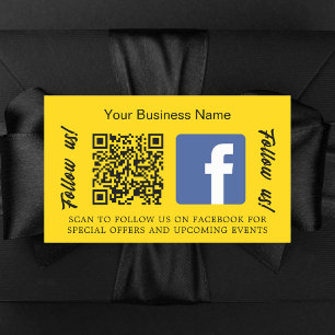 Pegatina Rectangular Nombre comercial amarillo código qr Facebook