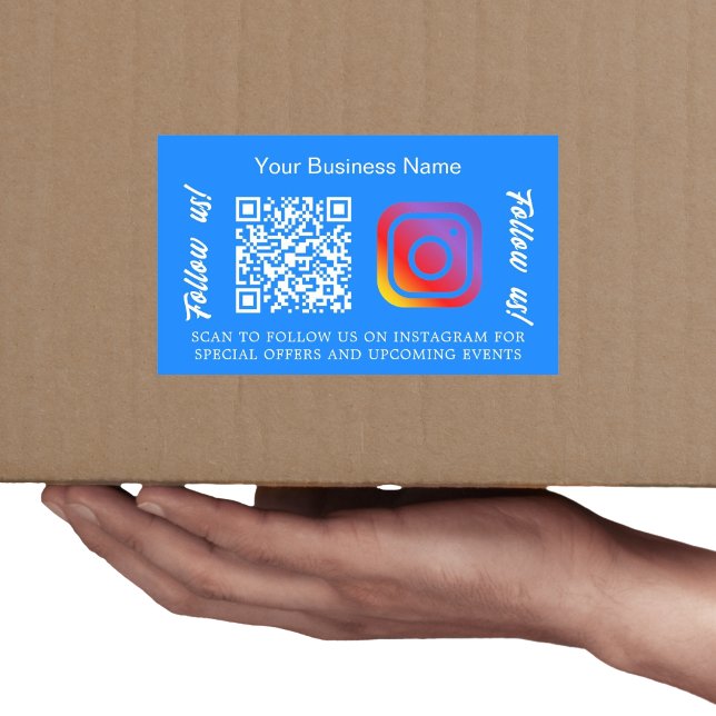Pegatina Rectangular Nombre comercial azul código qr Instagram (Subido por el creador)