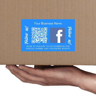 Pegatina Rectangular Nombre comercial blanco azul código qr Facebook