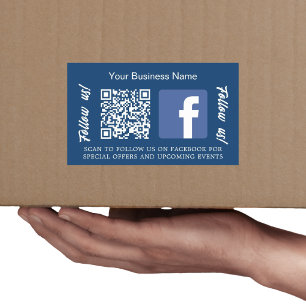 Pegatina Rectangular Nombre comercial blanco azul marino código qr Face
