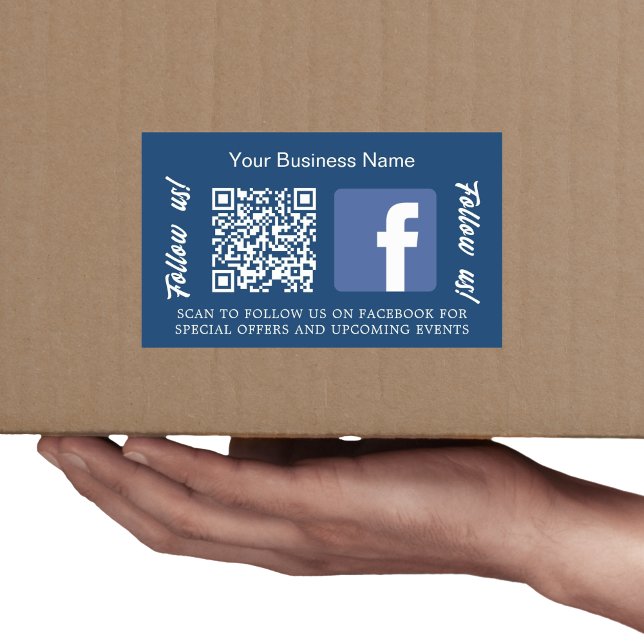 Pegatina Rectangular Nombre comercial blanco azul marino código qr Face (Subido por el creador)