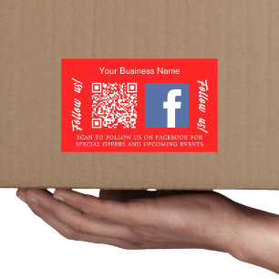 Pegatina Rectangular Nombre de negocio blanco rojo brillante código qr