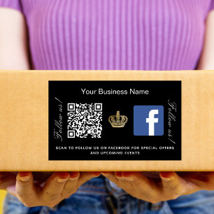 Pegatina Rectangular Nombre de negocio negro corona de oro código qr Fa