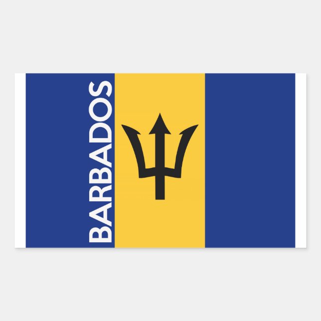 Pegatina Rectangular nombre de símbolo de bandera de país de barbados (Anverso)