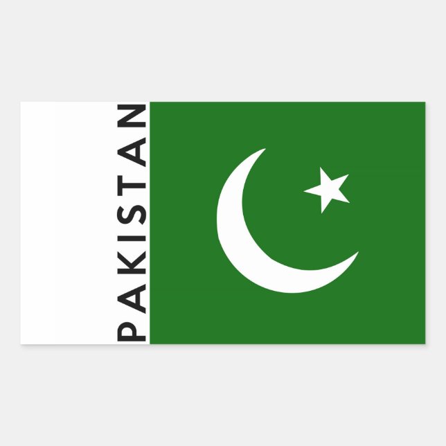 Pegatina Rectangular nombre de texto de la bandera de pakistán (Anverso)