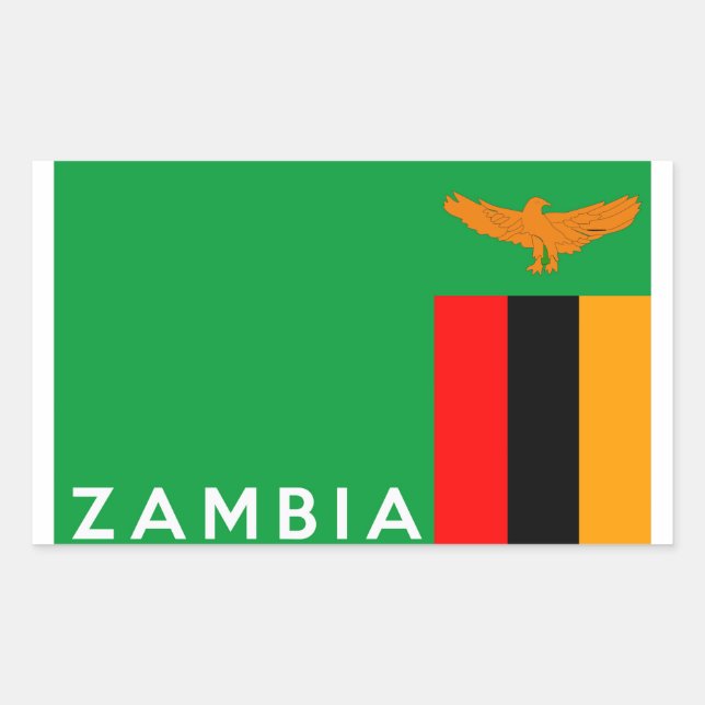 Pegatina Rectangular nombre de texto de la bandera de zambia (Anverso)