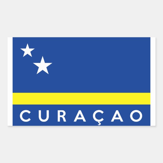 Pegatina Rectangular nombre de texto del país de la bandera de curacao (Anverso)