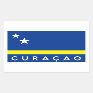 Pegatina Rectangular nombre de texto del país de la bandera de curacao