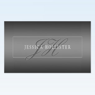 Pegatina Rectangular Nombre elegante e iniciales monogramadas   Negro y