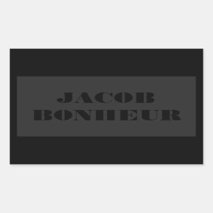 Pegatina Rectangular Nombre moderno profesional Gris oscuro y negro