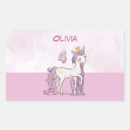 Pegatina Rectangular Nombre personalizado 4º cumpleaños Caballo rosa co