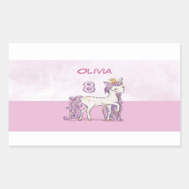 Pegatina Rectangular Nombre personalizado 8 cumpleaños caballo rosa con