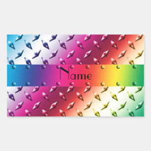 Pegatina Rectangular Nombre personalizado de acero de placa de diamante