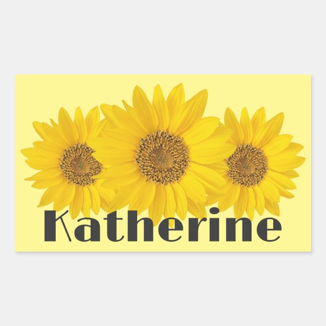 Pegatina Rectangular Nombre personalizado de girasoles amarillos (Anverso)
